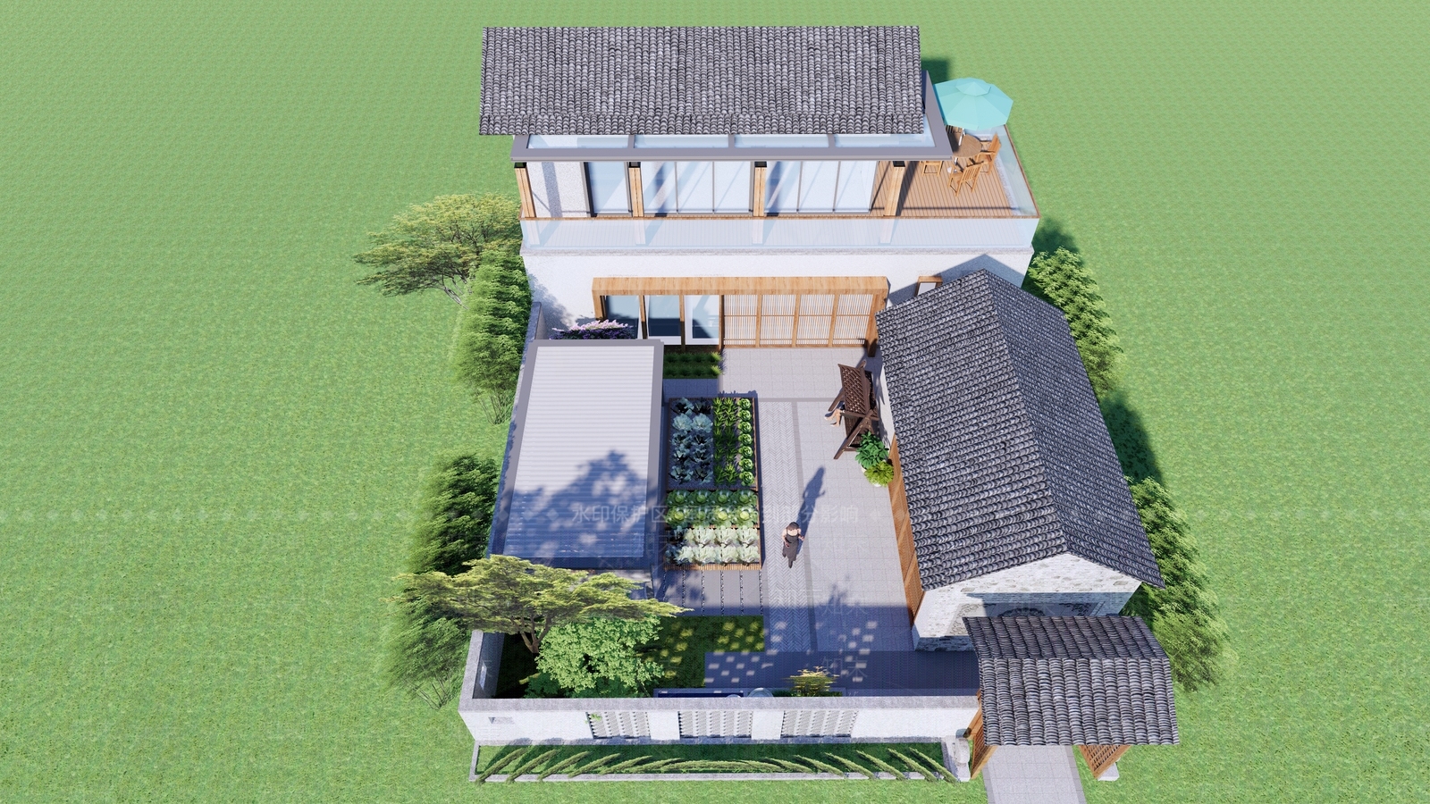 新中式乡村庭院SU模型下载【ID:1145952822】