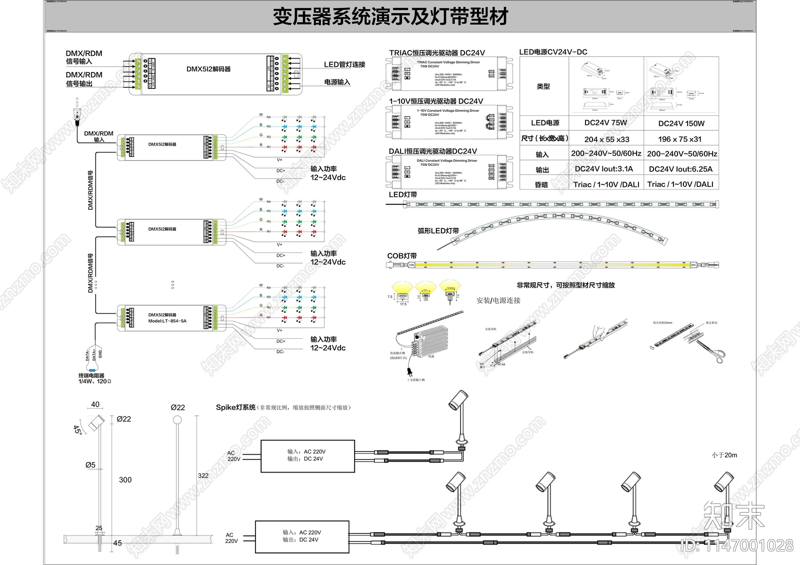 变压器系统演示及灯带型材图库cad施工图下载【ID:1147001028】