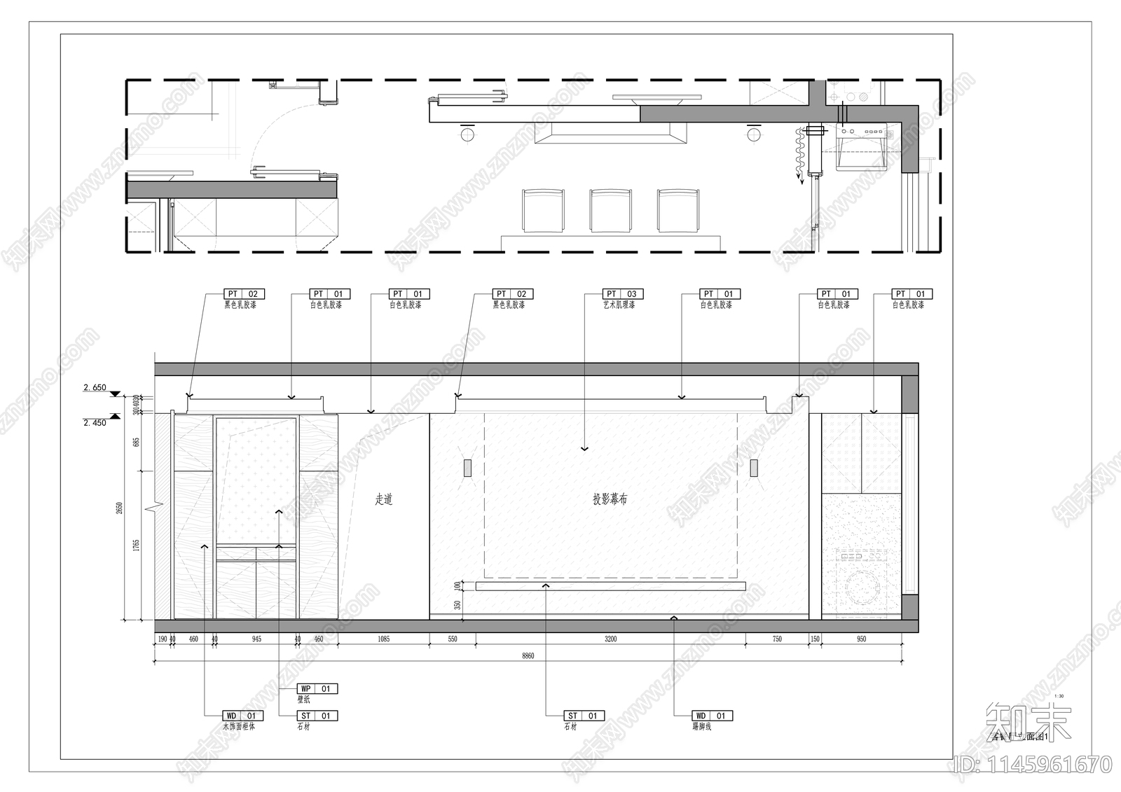 120㎡三居室家装室内cad施工图下载【ID:1145961670】