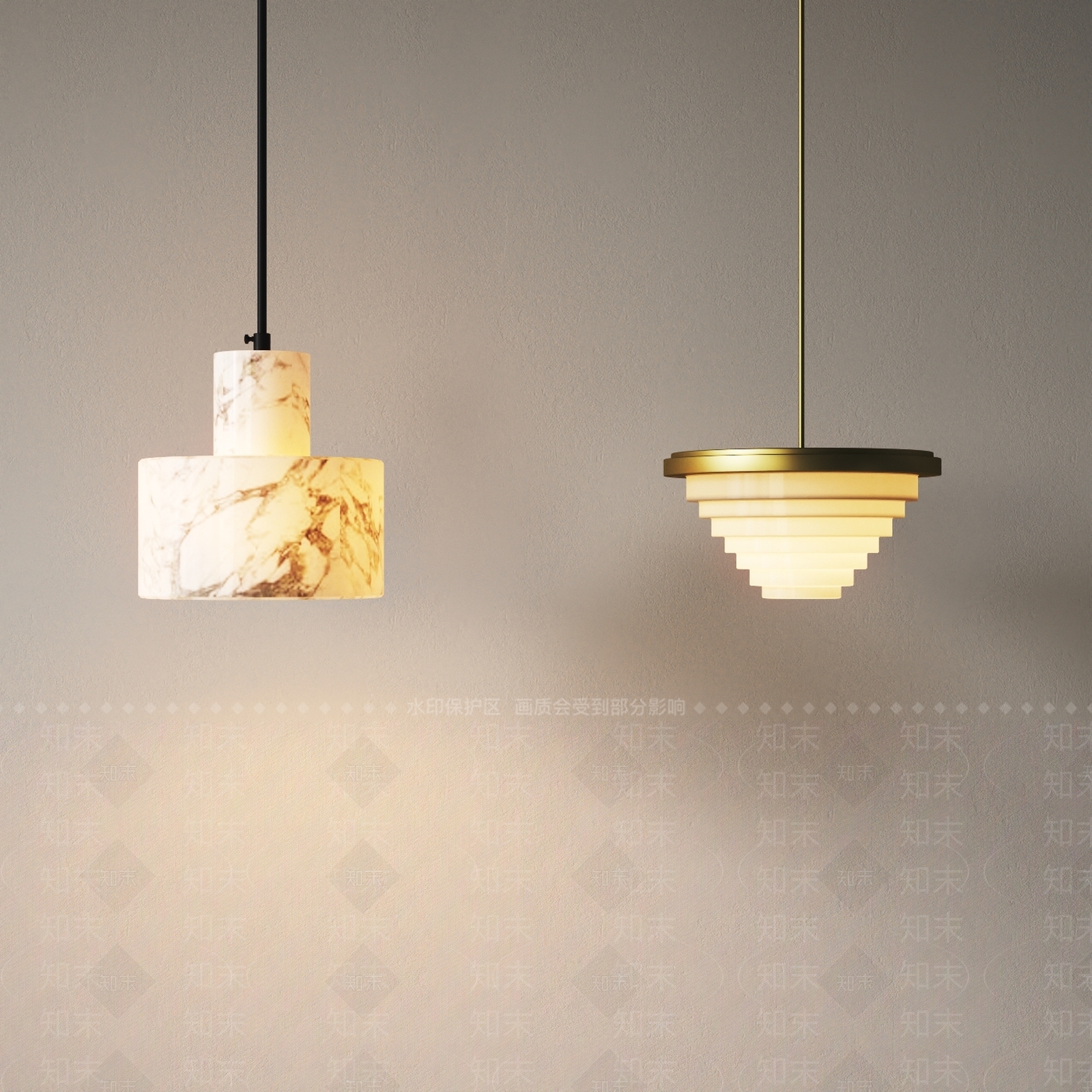 现代云石吊灯3D模型下载【ID:1145963858】