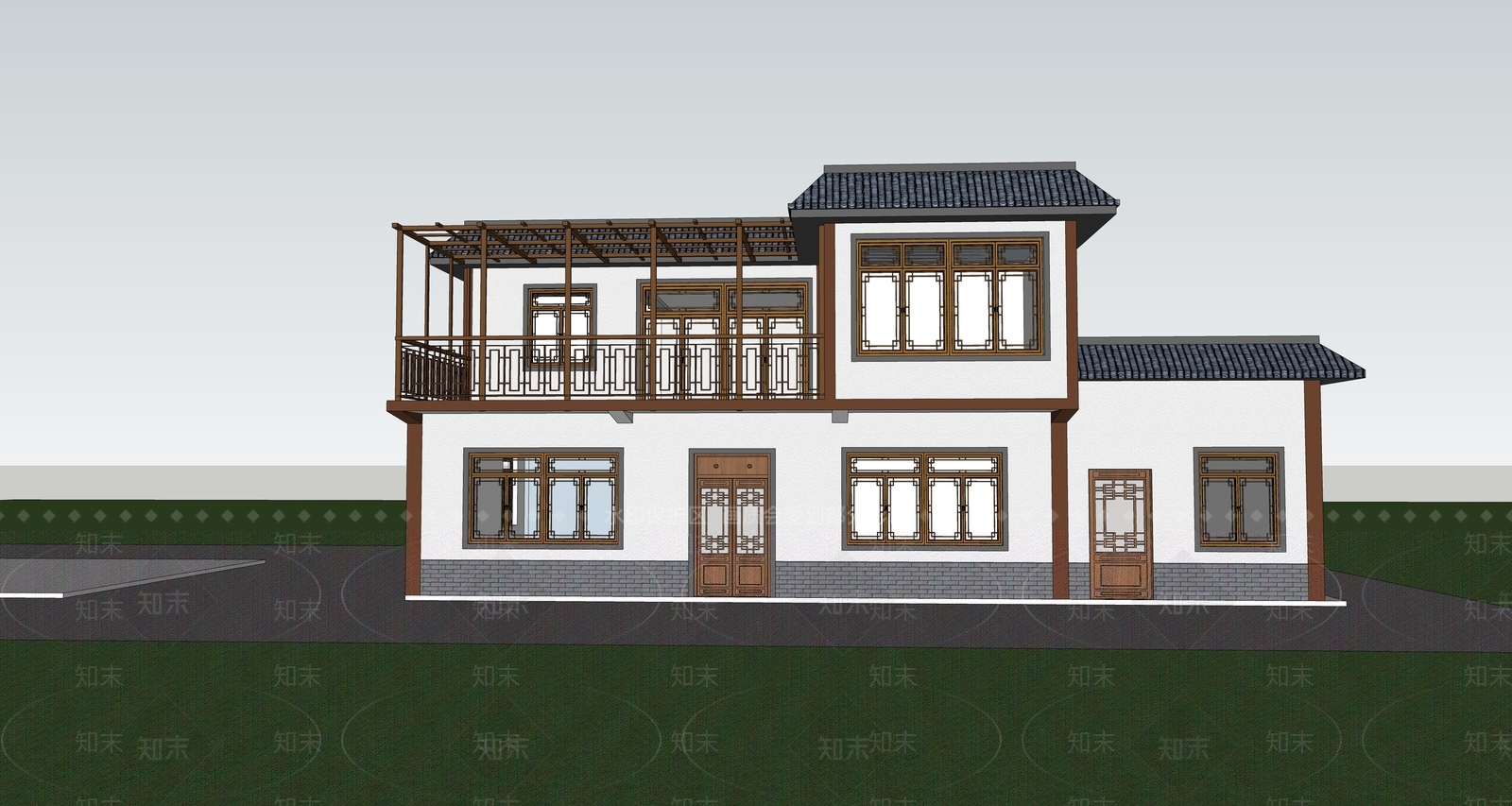新中式美丽乡村民房SU模型下载【ID:1145965269】