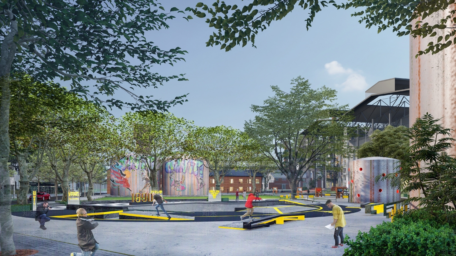 现代极限运动滑板广场景观SU模型下载【ID:1145970147】