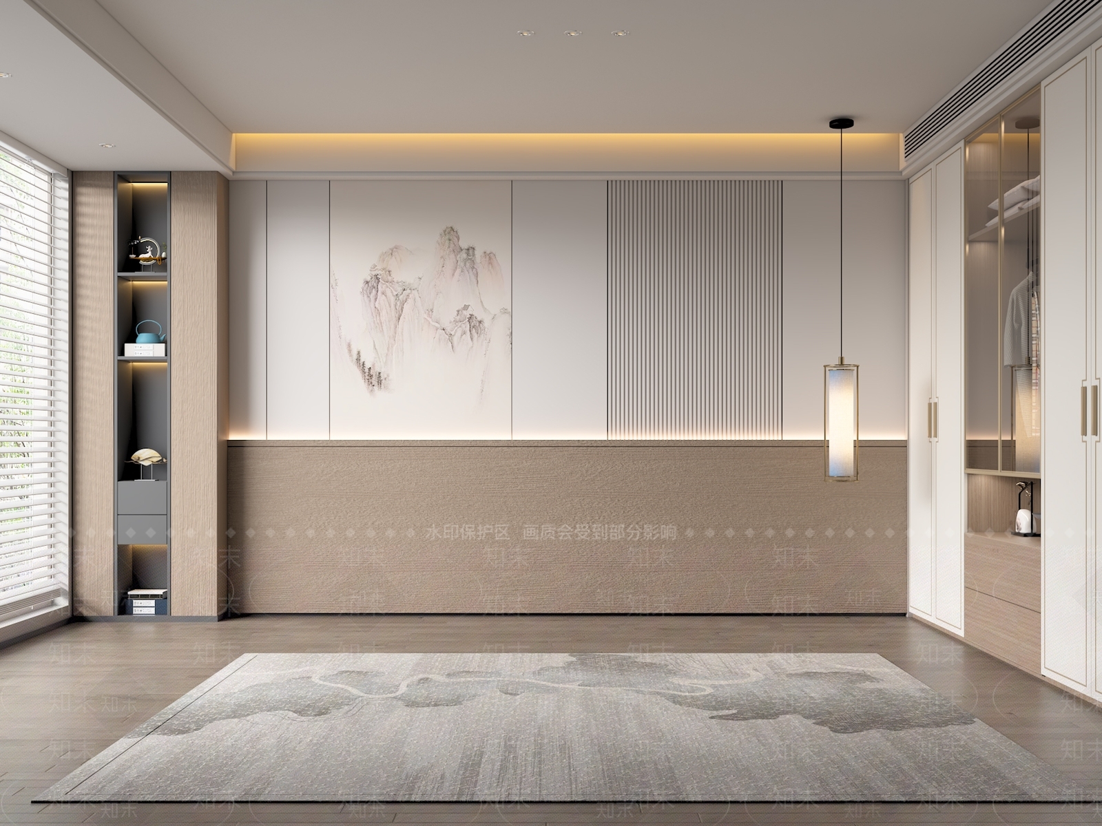 新中式卧室背景墙3D模型下载【ID:1145970328】