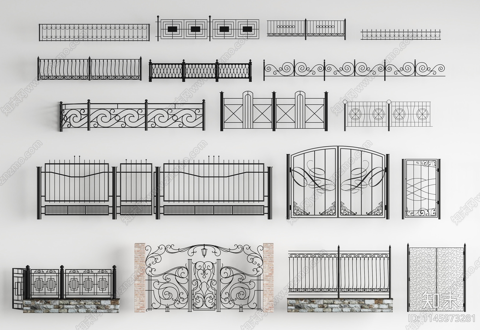 现代铁艺围栏护栏SU模型下载【ID:1145973281】