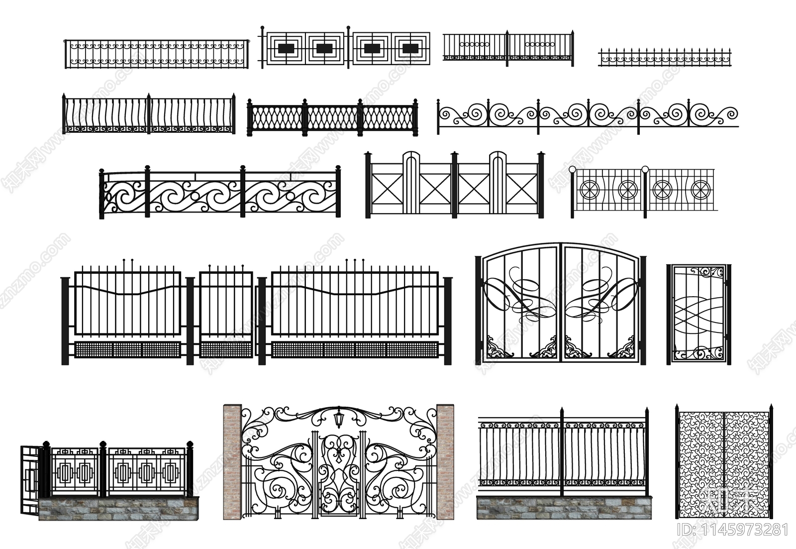 现代铁艺围栏护栏SU模型下载【ID:1145973281】