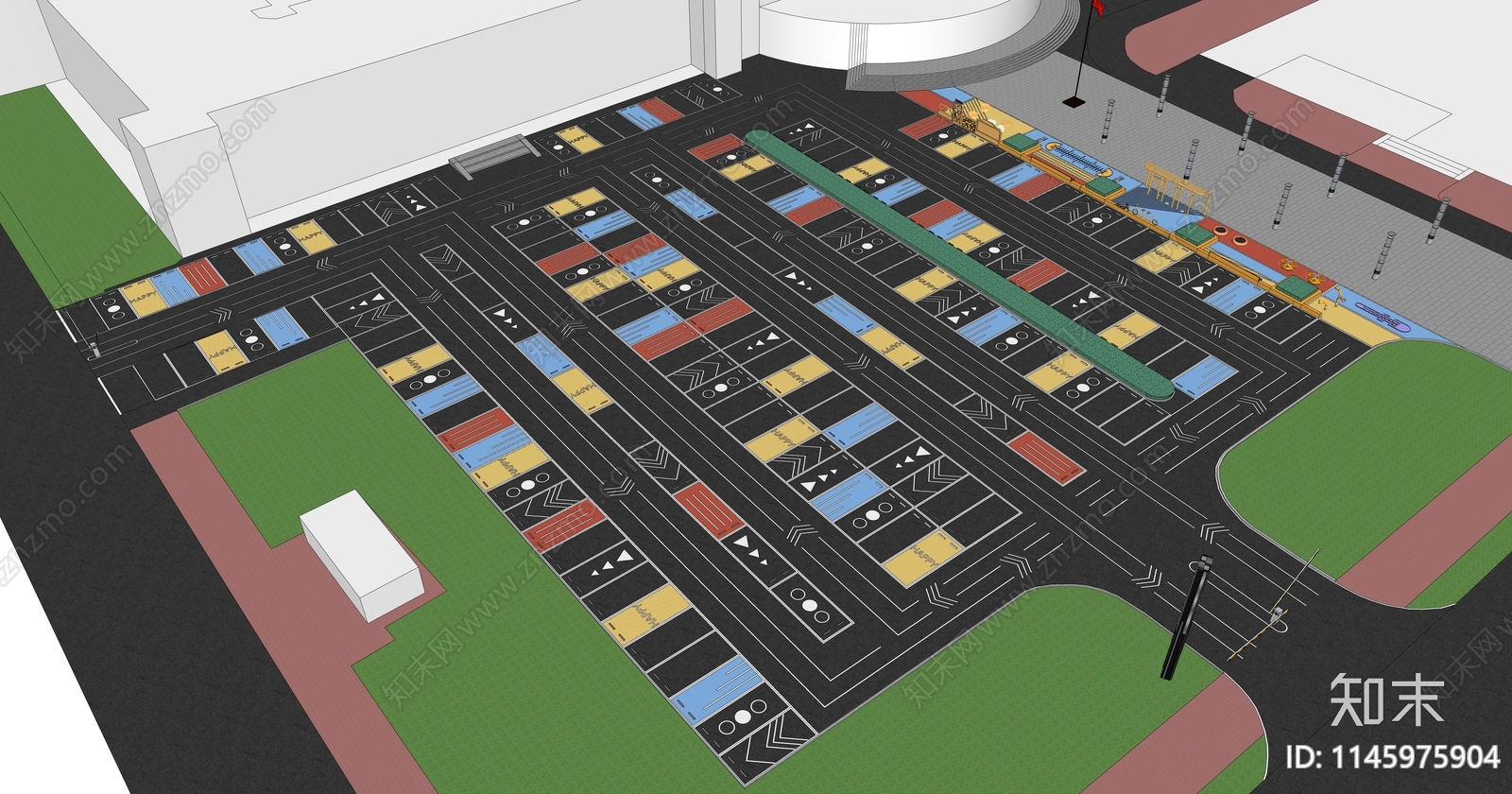 现代生态趣味停车场SU模型下载【ID:1145975904】