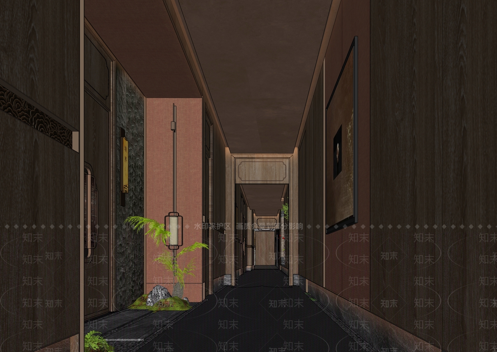 新中式会所过道SU模型下载【ID:1145977634】