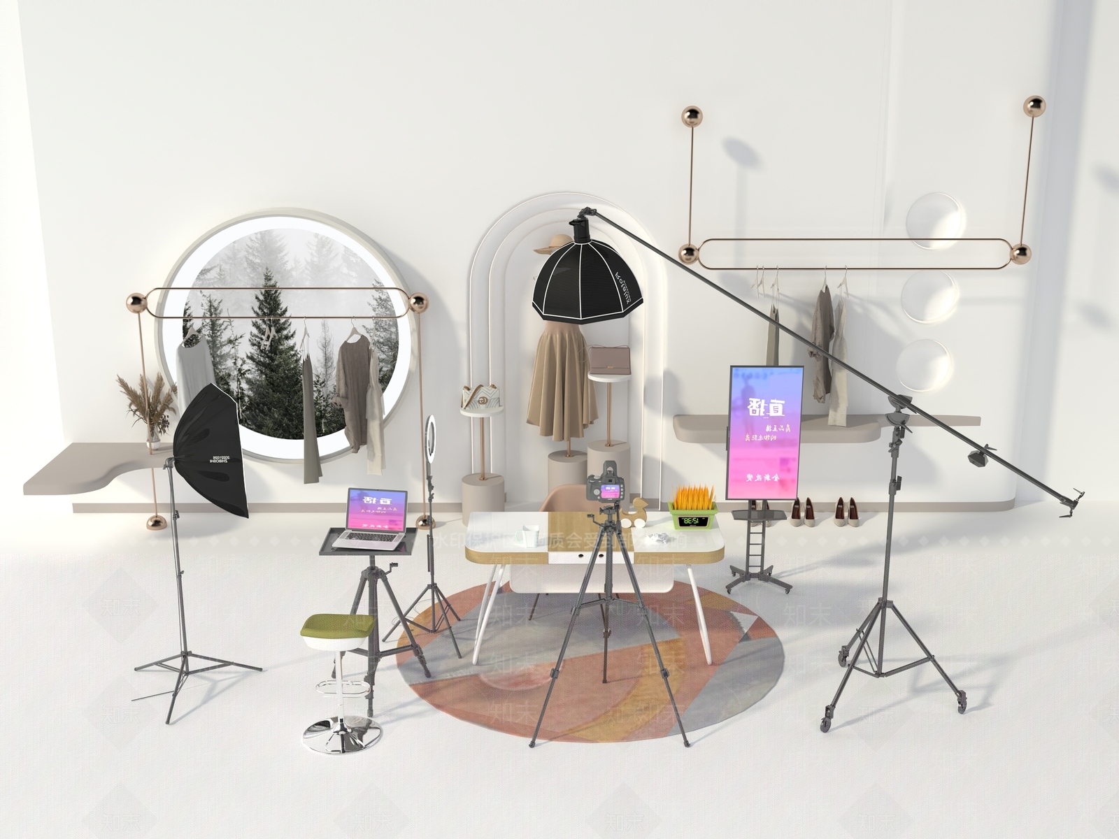 现代服装店直播间3D模型下载【ID:1145981314】
