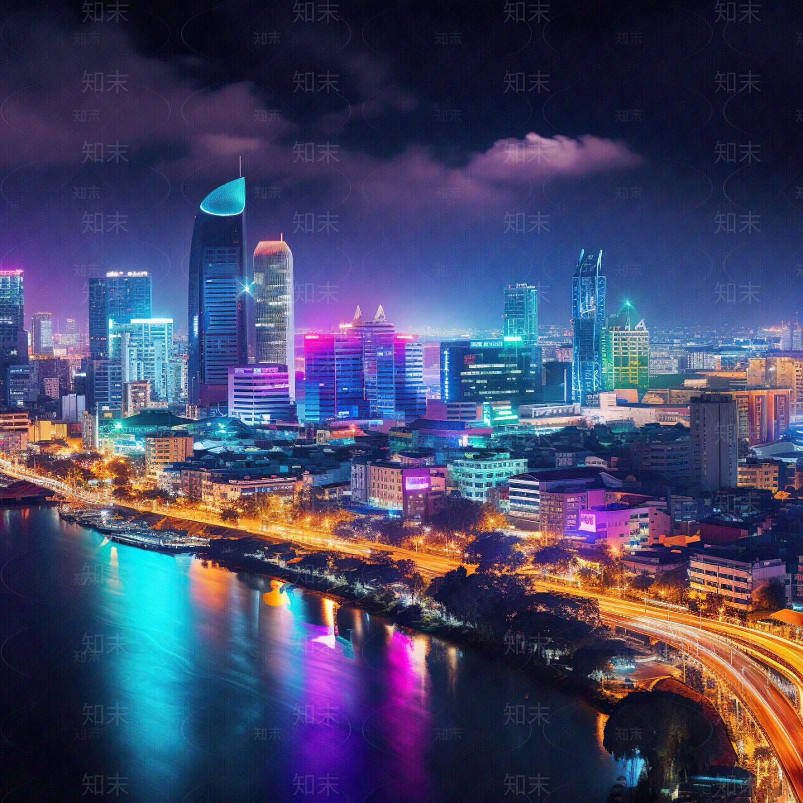 夜晚灯光城市外景贴图下载【ID:1145982635】