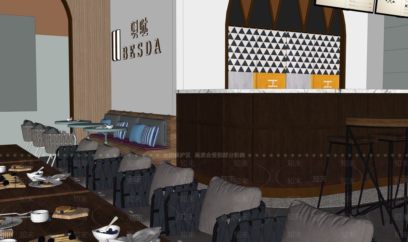 现代咖啡甜品店SU模型下载【ID:1145984796】