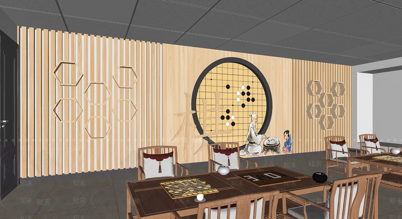 新中式棋牌室SU模型下载【ID:1145986389】