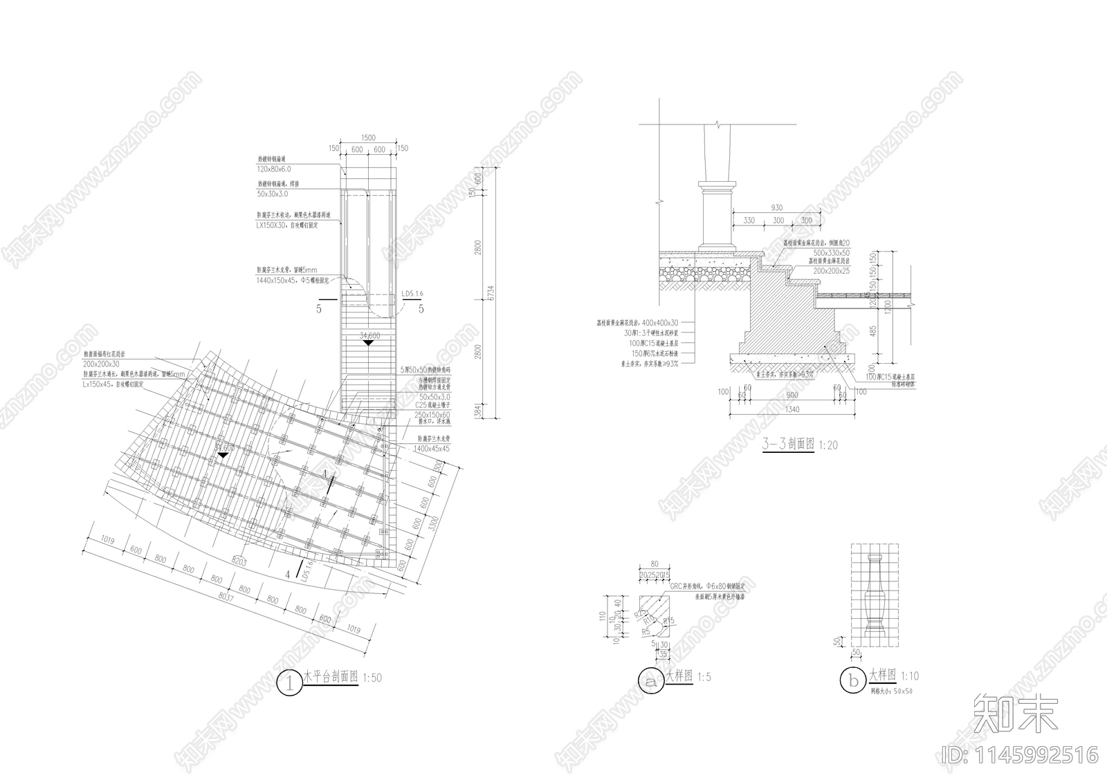 红瓦钢混景观亭cad施工图下载【ID:1145992516】