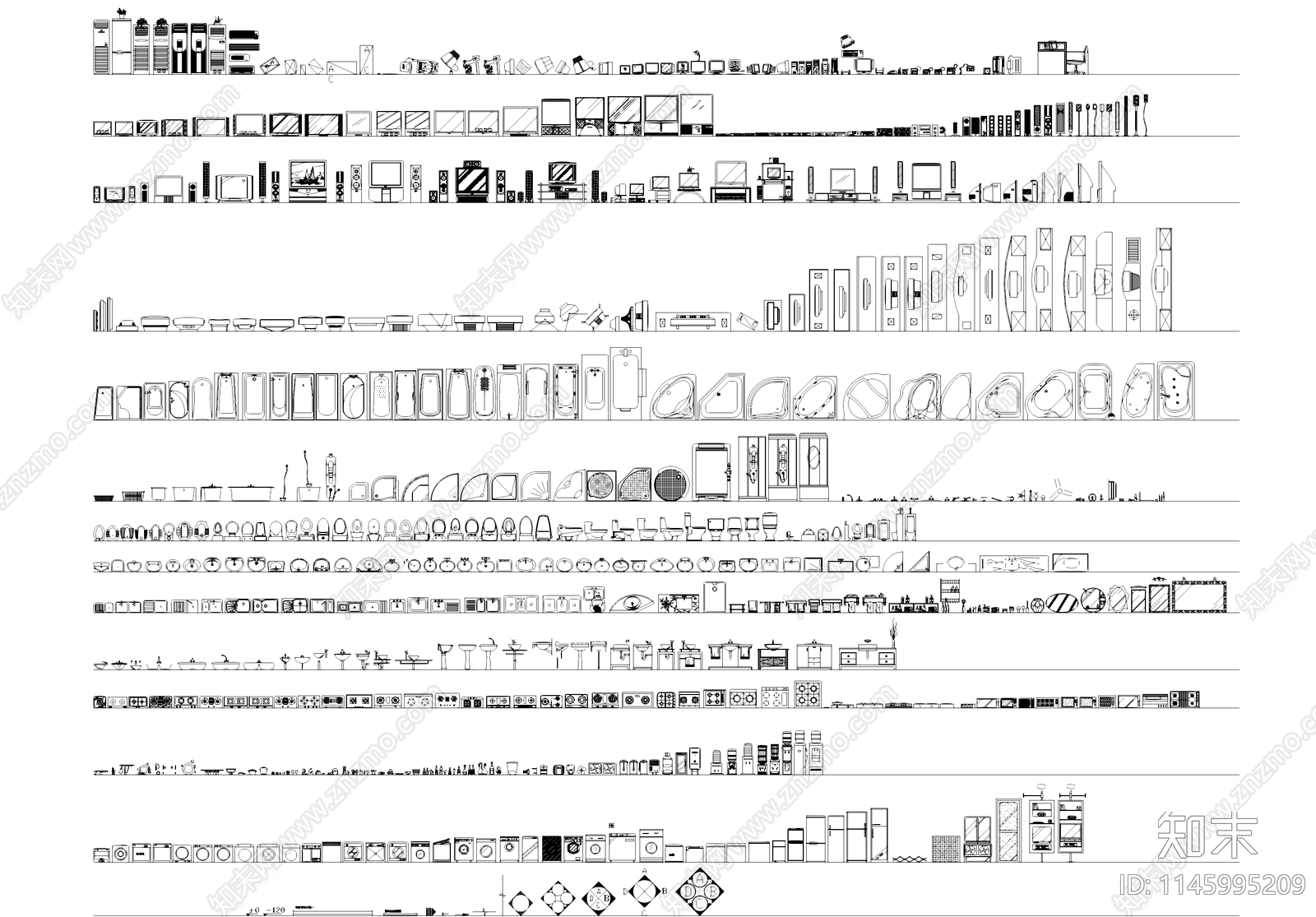 床柜子桌椅门楼梯栏杆地面拼花电器挂画摆件灯具综合图库cad施工图下载【ID:1145995209】