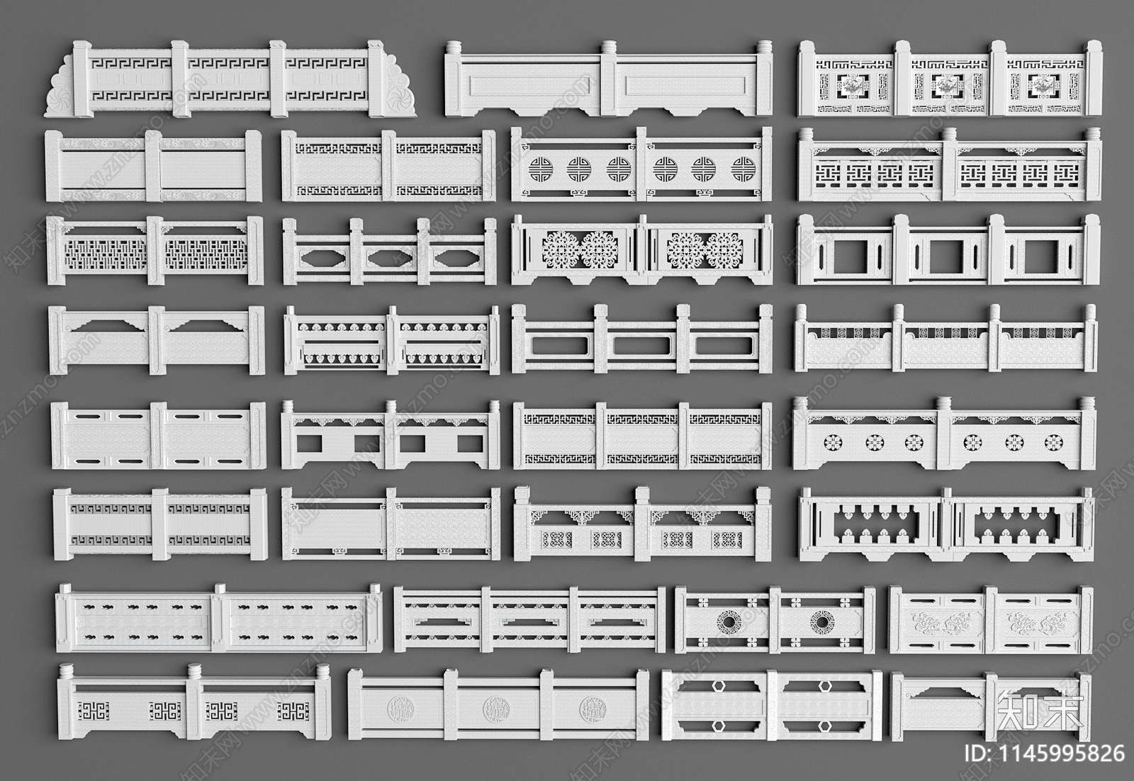 中式白玉栏杆3D模型下载【ID:1145995826】