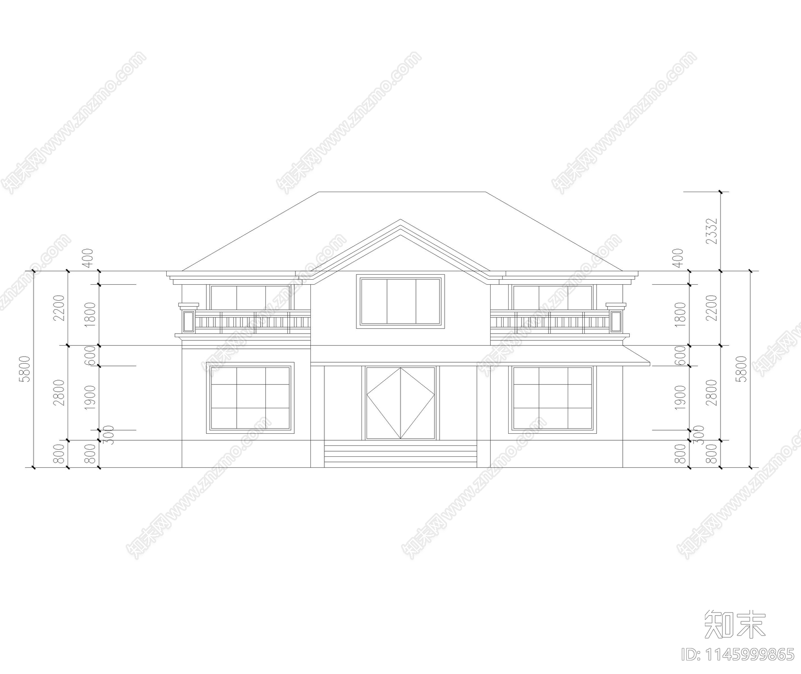 简欧别墅建筑cad施工图下载【ID:1145999865】