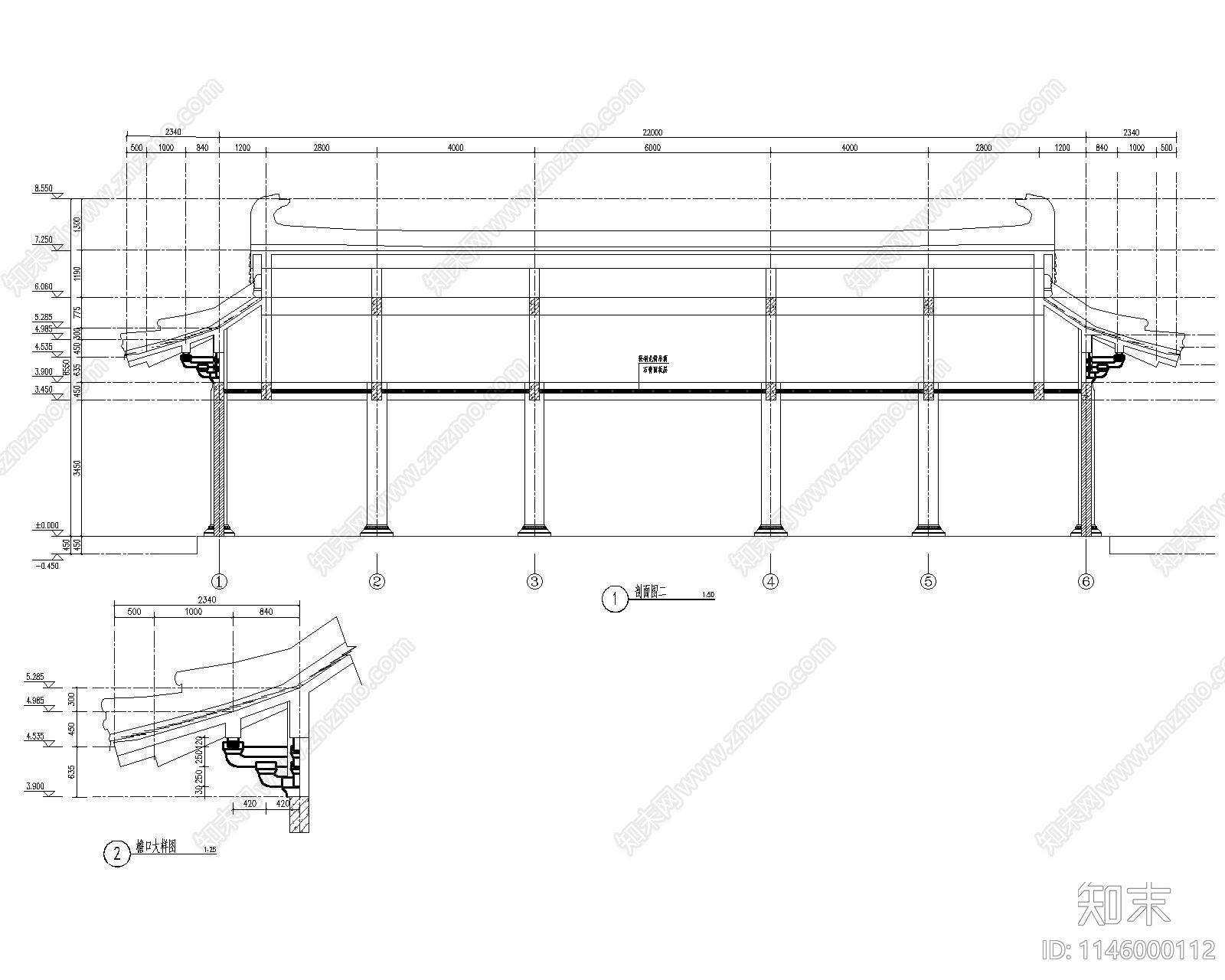 仿古休息驿站建筑cad施工图下载【ID:1146000112】