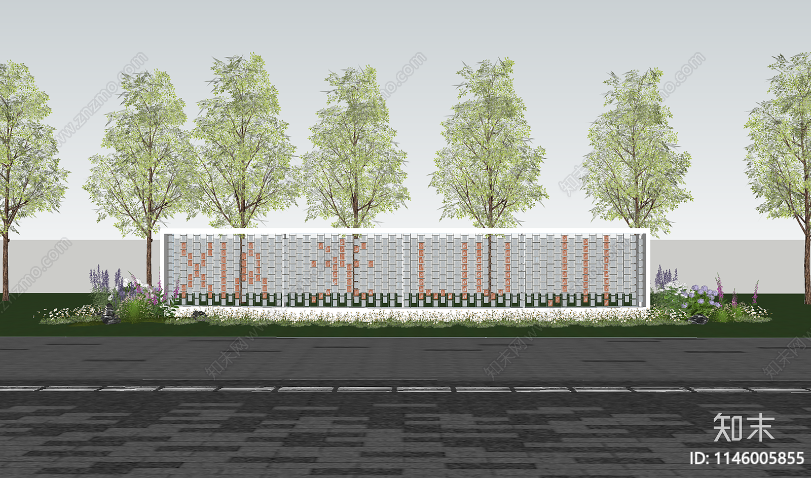 现代景墙围墙SU模型下载【ID:1146005855】