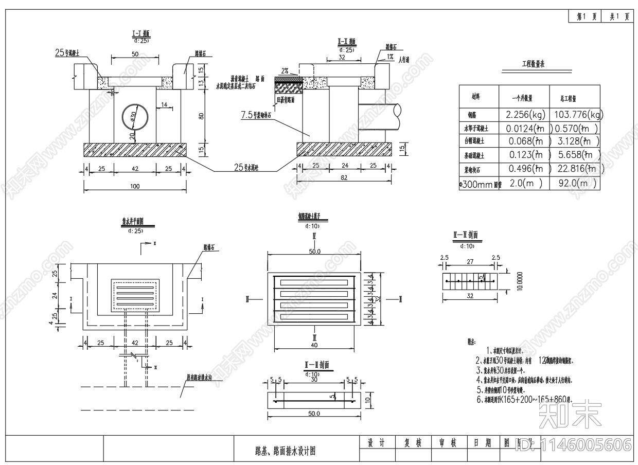 路基路面排水泄水槽集水井石砌排水沟cad施工图下载【ID:1146005606】