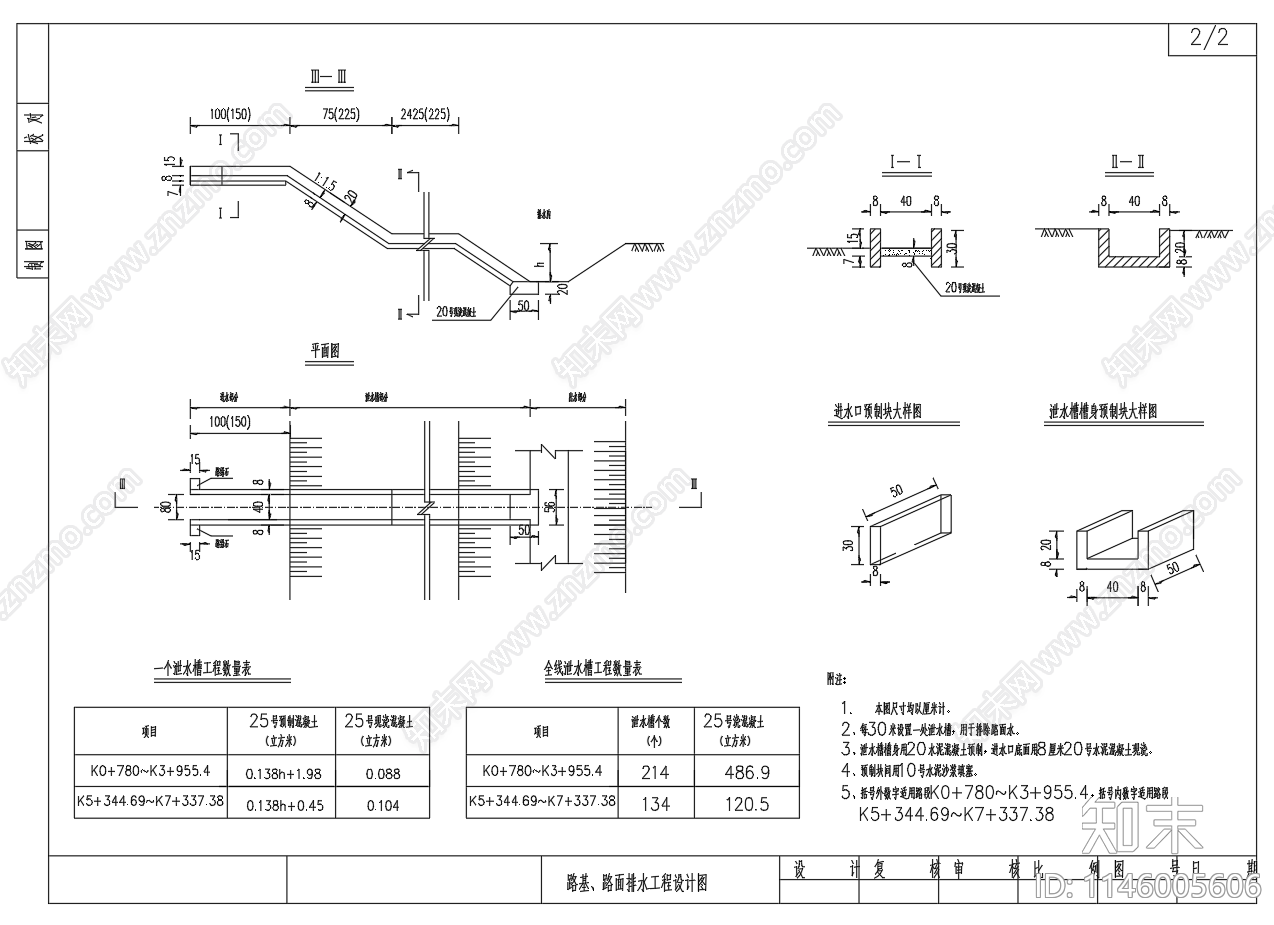 路基路面排水泄水槽集水井石砌排水沟cad施工图下载【ID:1146005606】