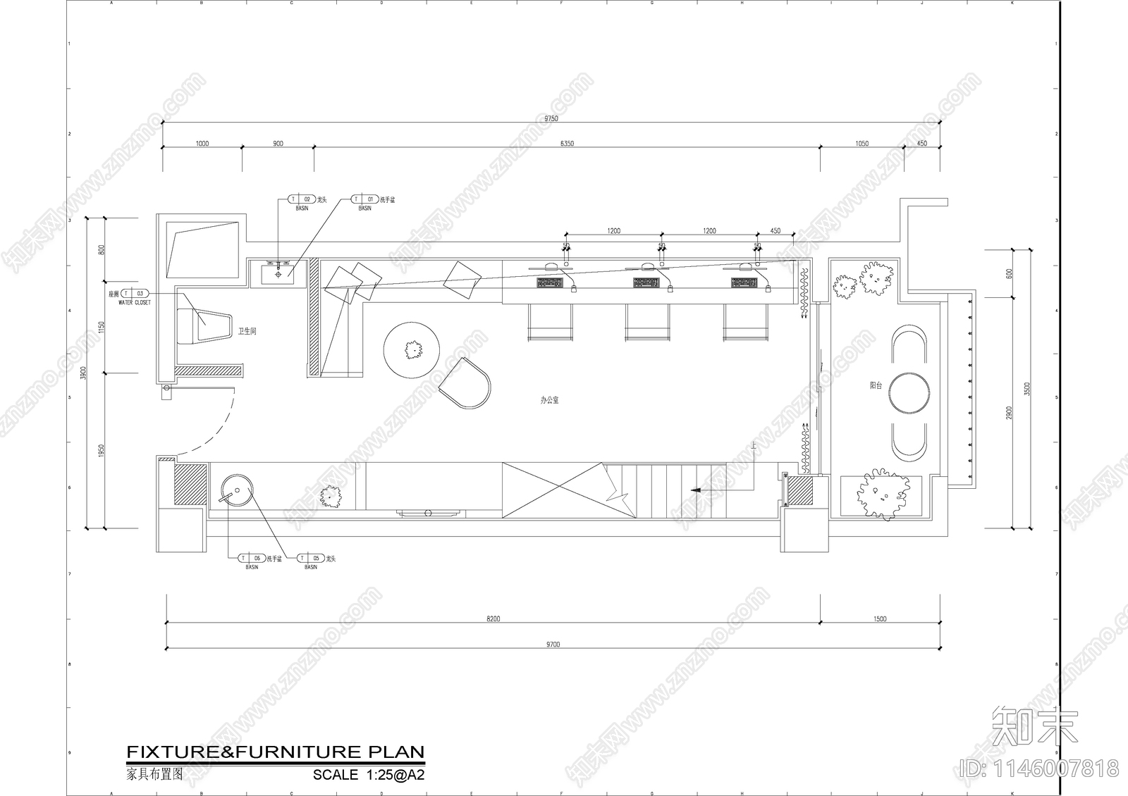 LOFT办公样板间室内cad施工图下载【ID:1146007818】