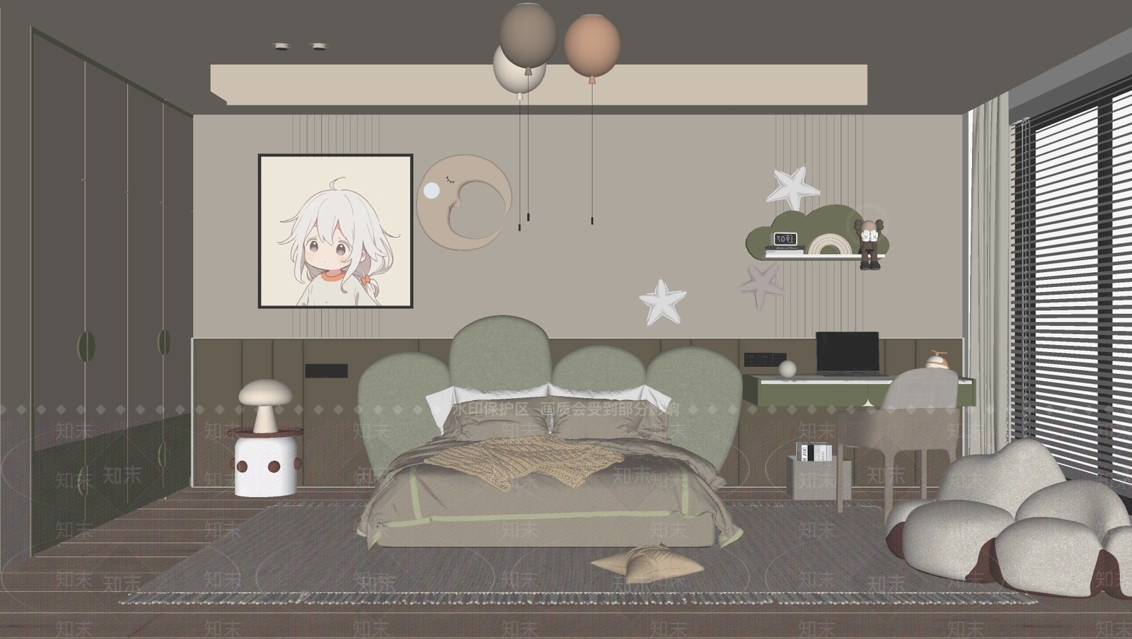 现代通用儿童房SU模型下载【ID:1146013672】