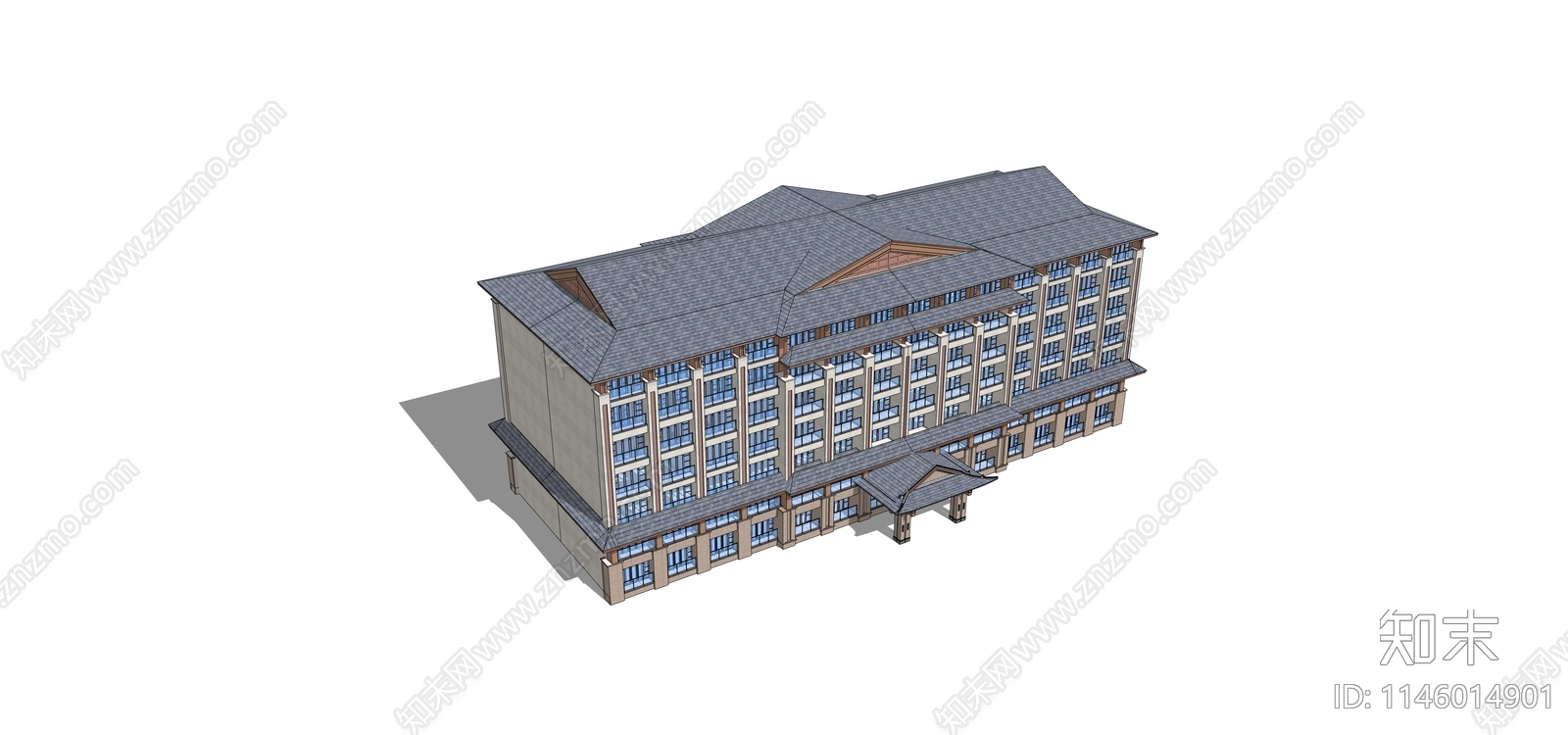 新中式多层办公楼SU模型下载【ID:1146014901】