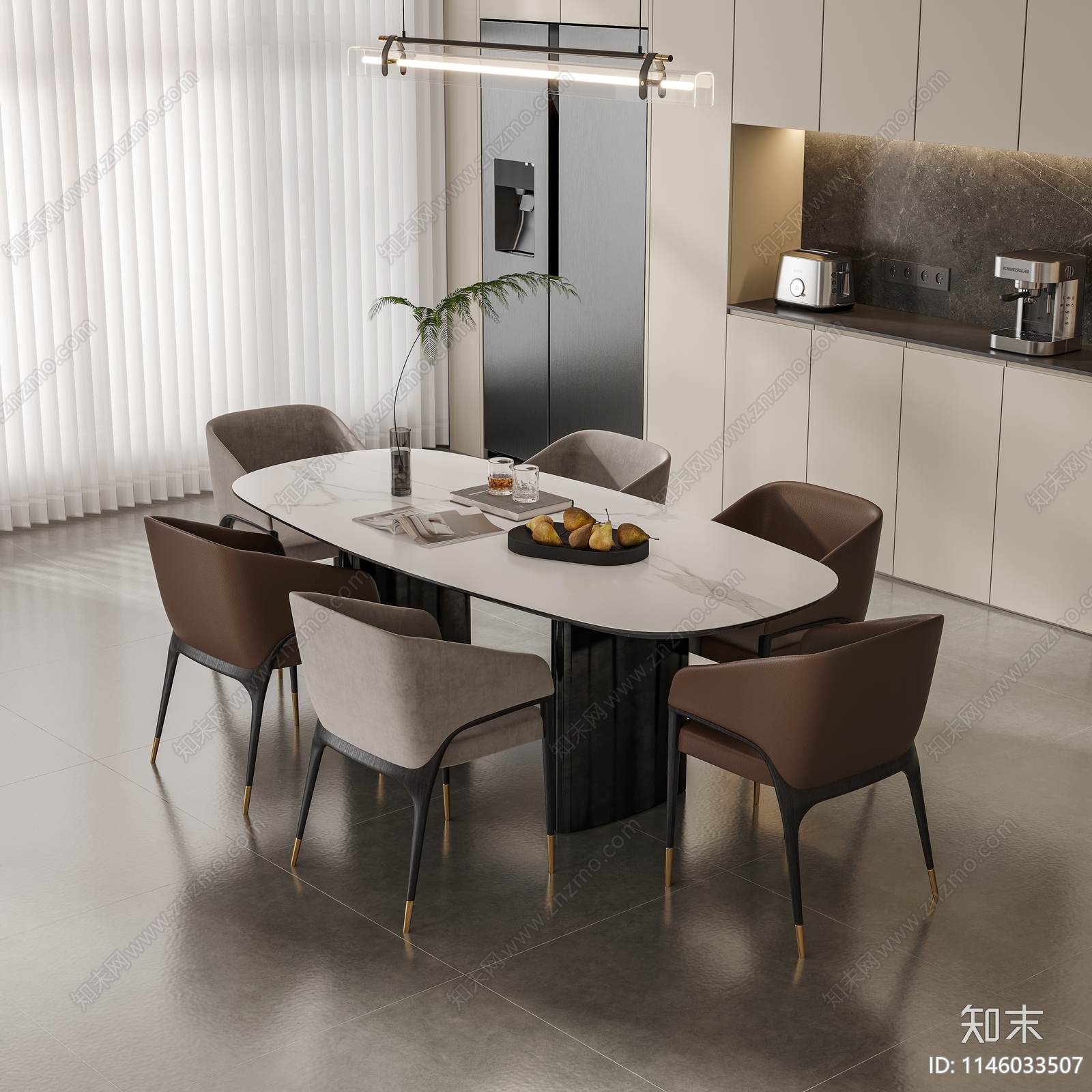 现代餐桌椅组合3D模型下载【ID:1146033507】_知末3d模型网
