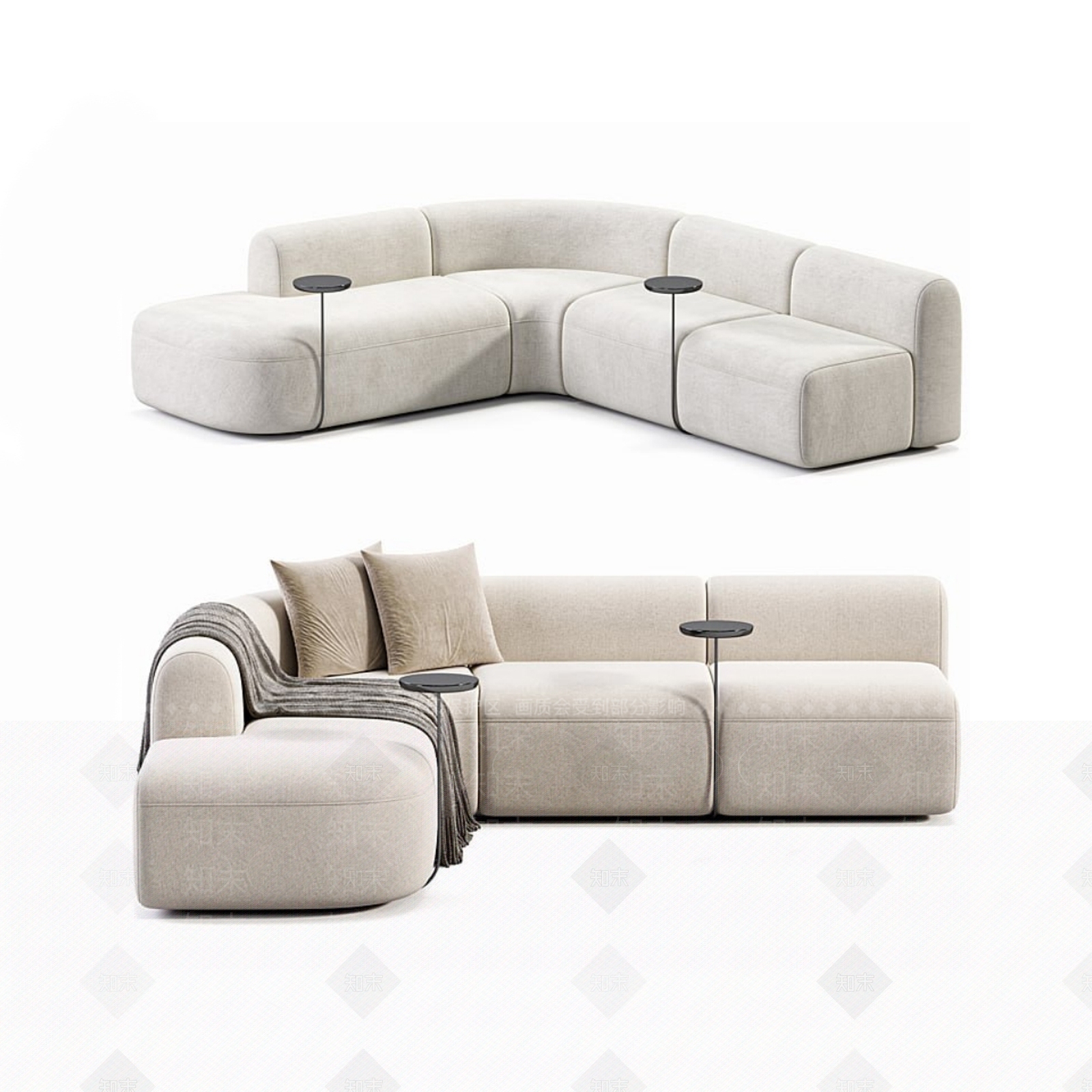 现代奶油风多人沙发3D模型下载【ID:1146035437】