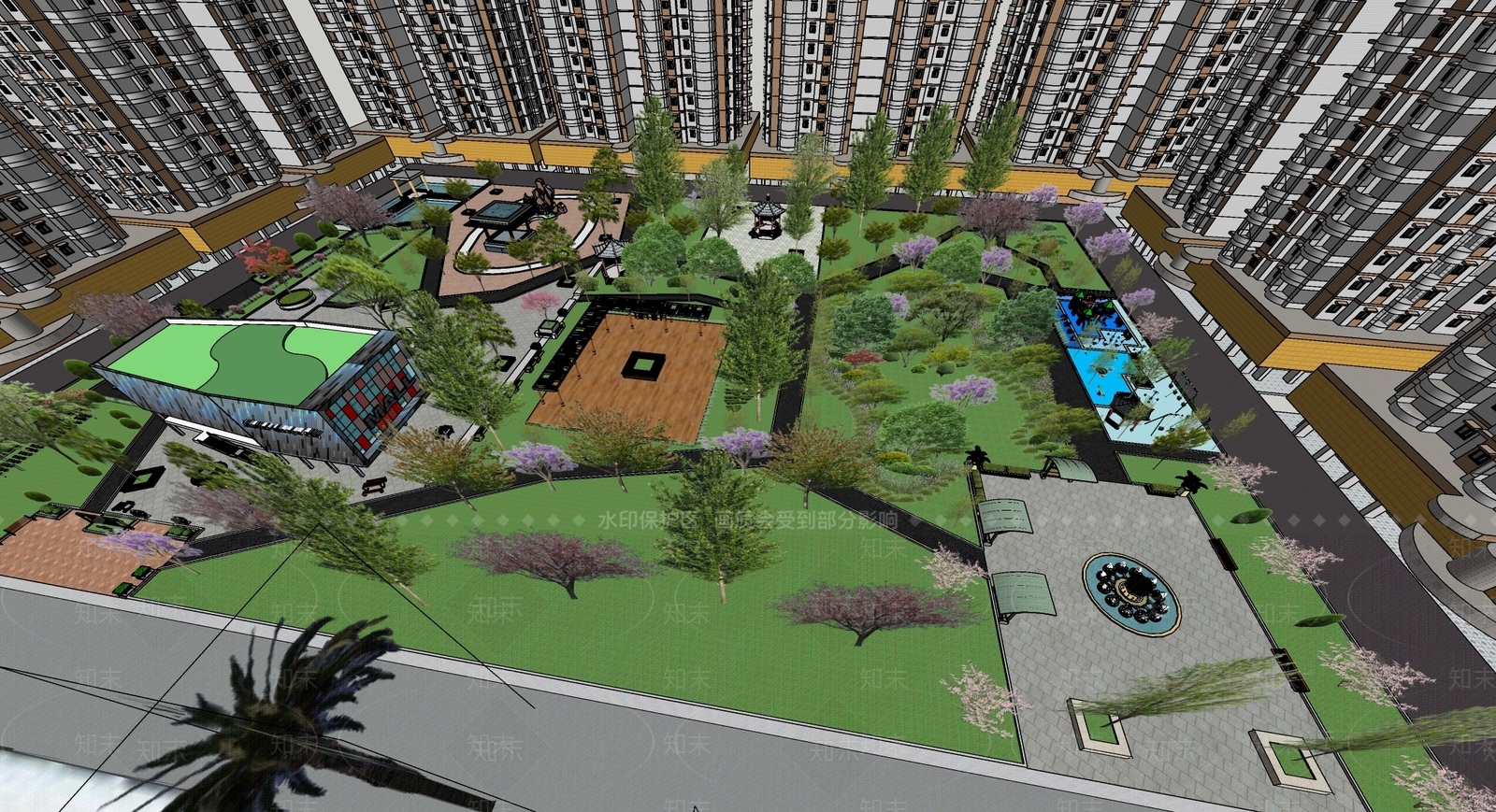 现代小区景观SU模型下载【ID:1146041291】