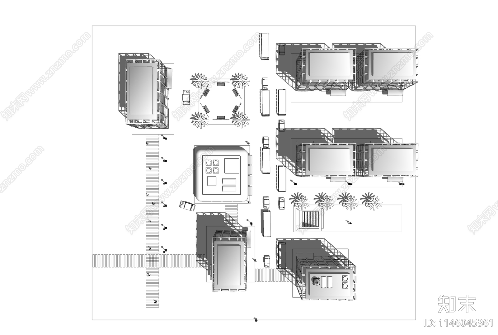 现代折纸城市建筑素模SU模型下载【ID:1146045361】