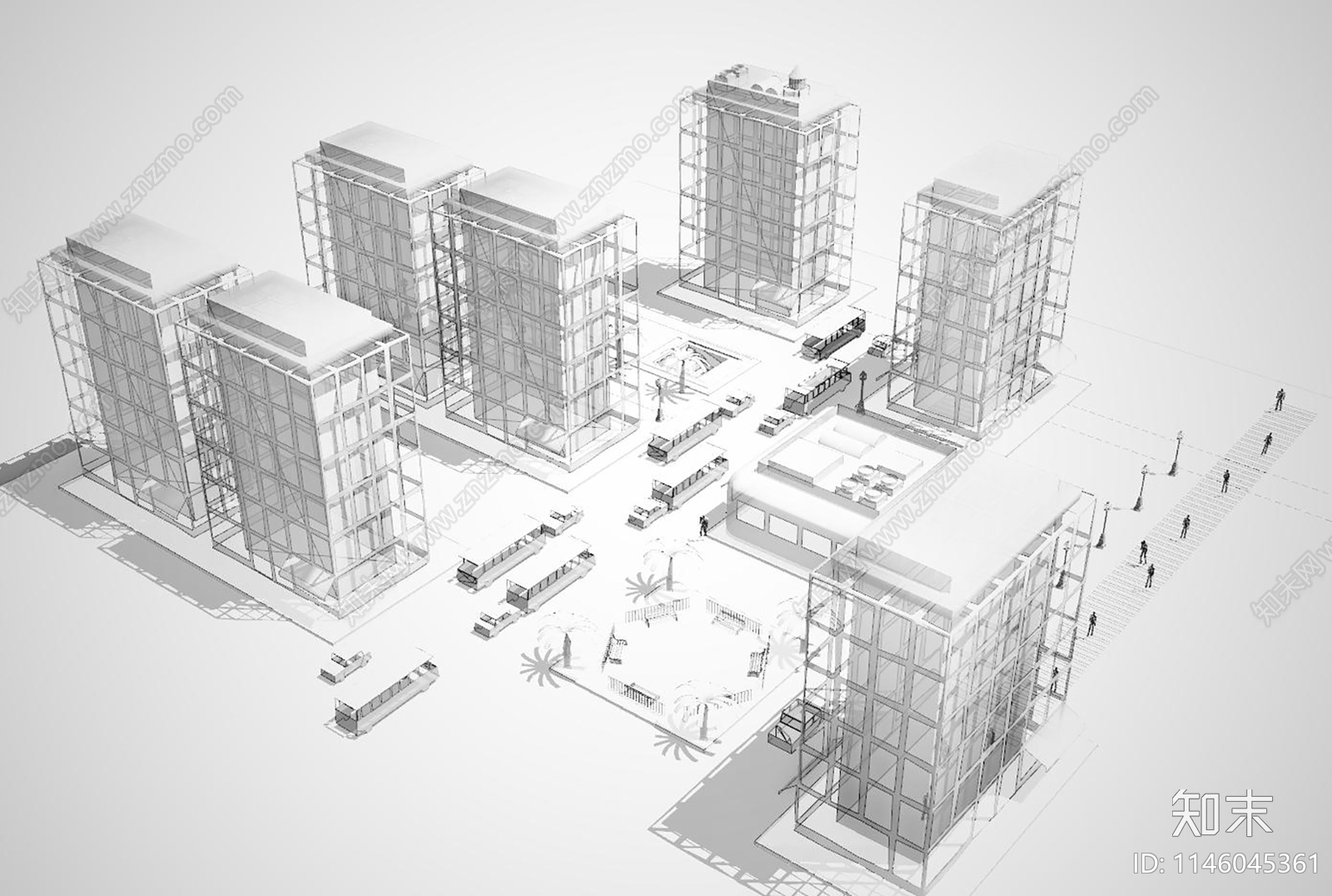 现代折纸城市建筑素模SU模型下载【ID:1146045361】