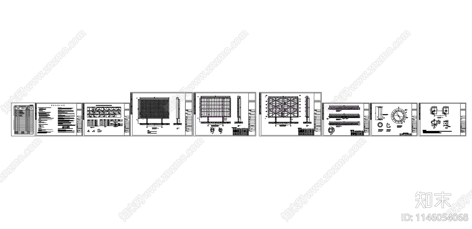 钢结构P10户外全彩显示屏结构图cad施工图下载【ID:1146054068】