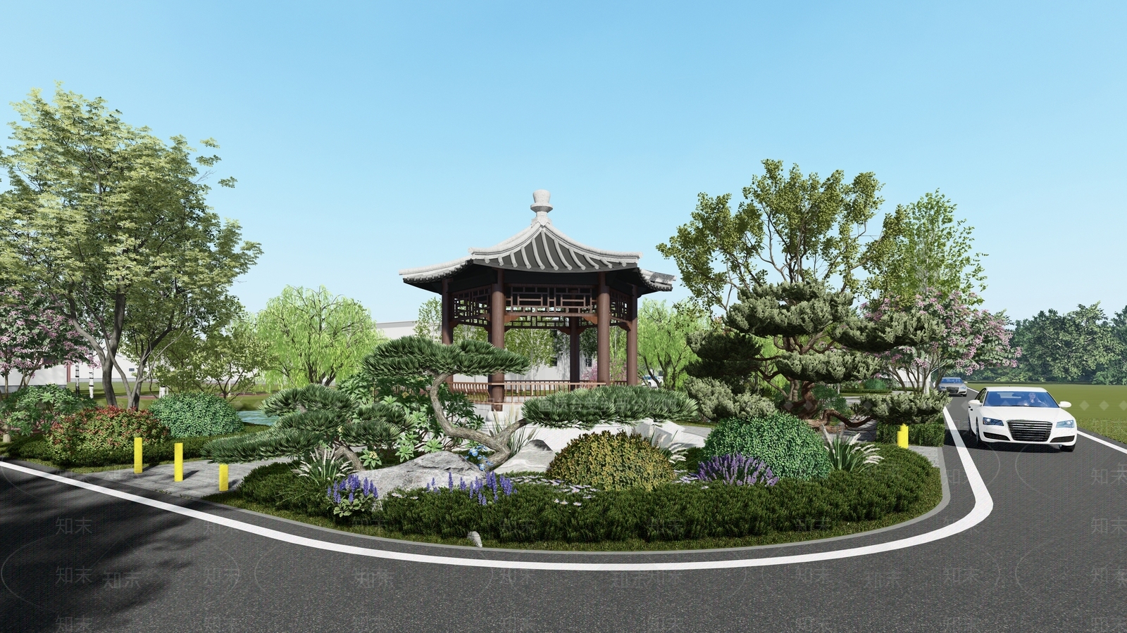 新中式乡村广场景观SU模型下载【ID:1146062082】