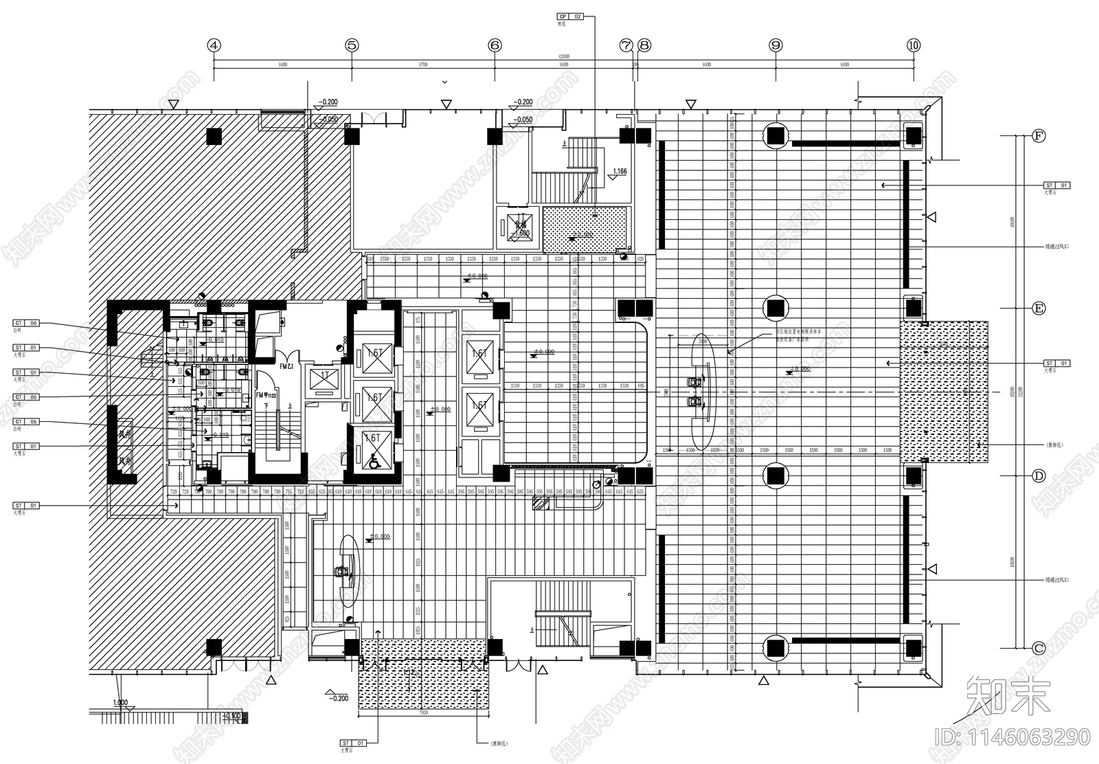 1楼办公大厅室内cad施工图下载【ID:1146063290】