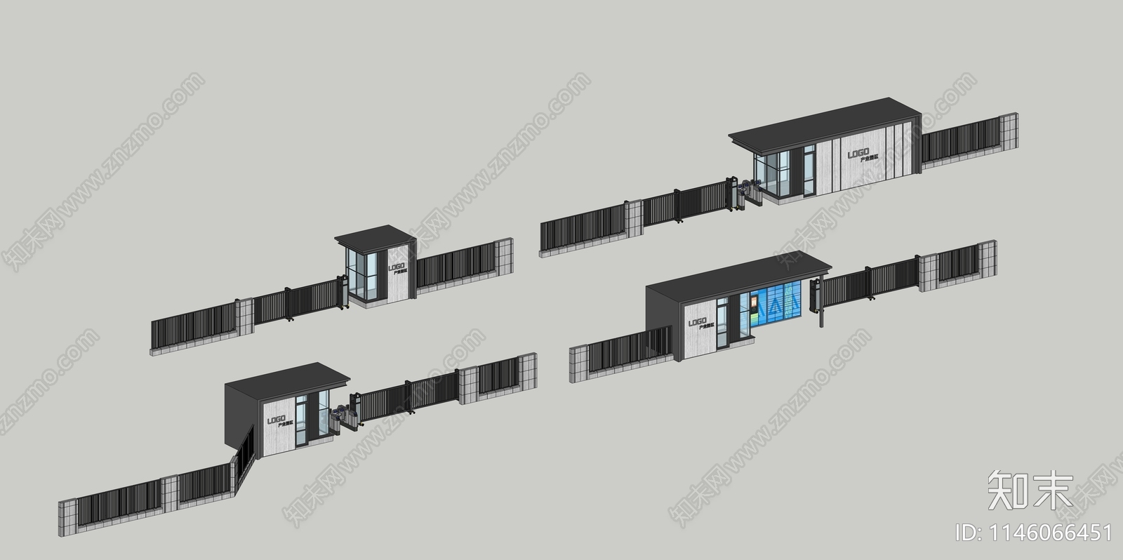 现代工厂入口大门SU模型下载【ID:1146066451】