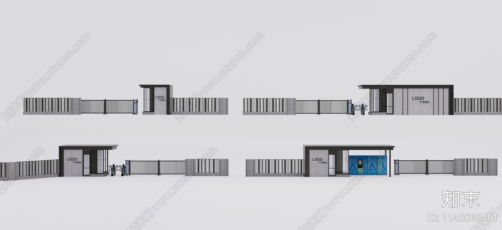 现代工厂入口大门SU模型下载【ID:1146066451】