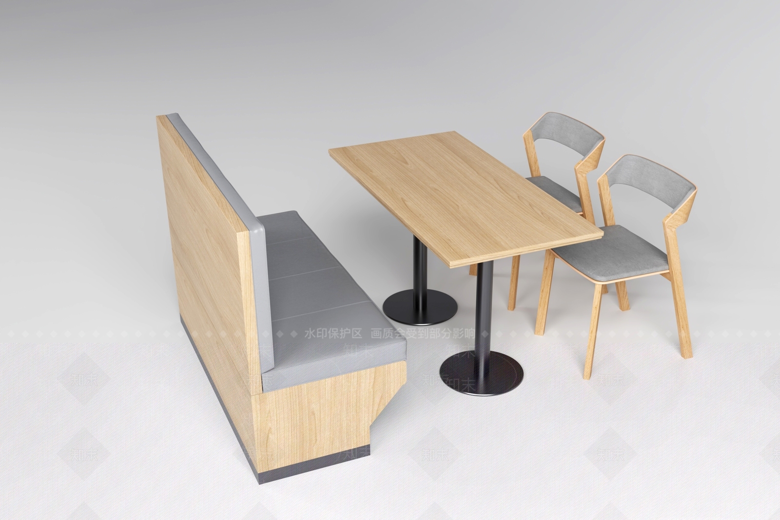 现代食堂卡座餐桌组合3D模型下载【ID:1146072584】