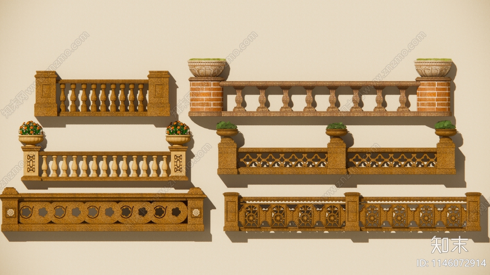 地中海风栏杆扶手SU模型下载【ID:1146072914】