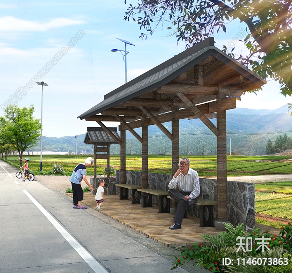 乡村公交站乡村休闲廊架节点施工图下载【ID:1146073863】