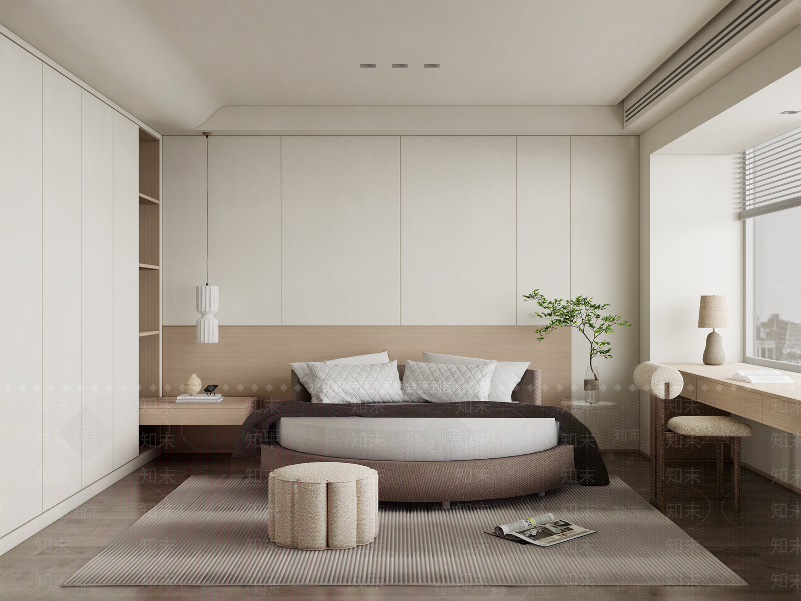 现代圆床卧室SU模型下载【ID:1146082442】