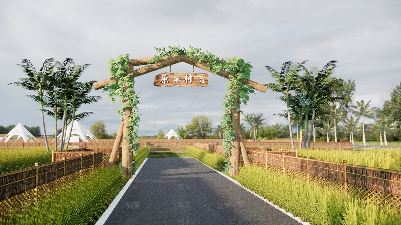 现代美丽乡村入口木门SU模型下载【ID:1146083239】