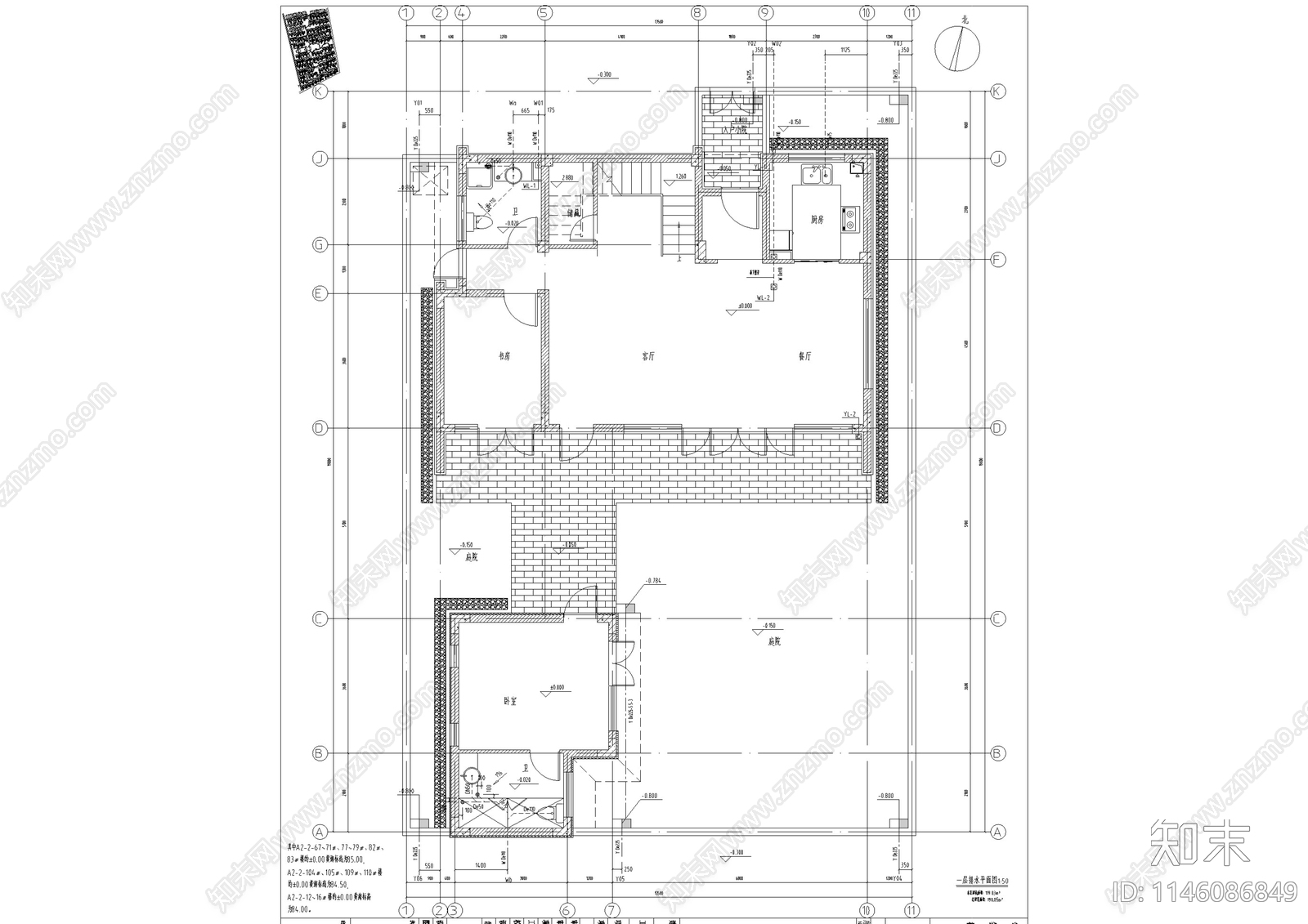 中式仿古别墅建筑给排水设计施工图下载【ID:1146086849】