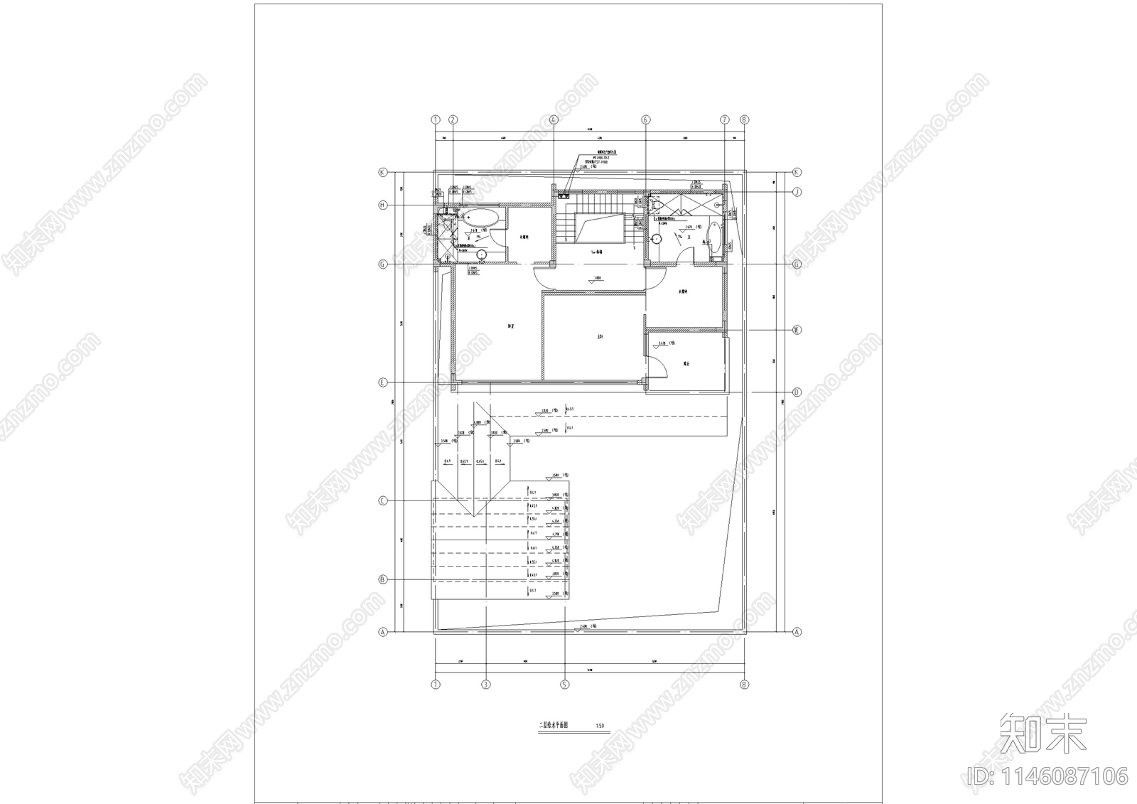 中式仿古别墅建筑给排水cad施工图下载【ID:1146087106】