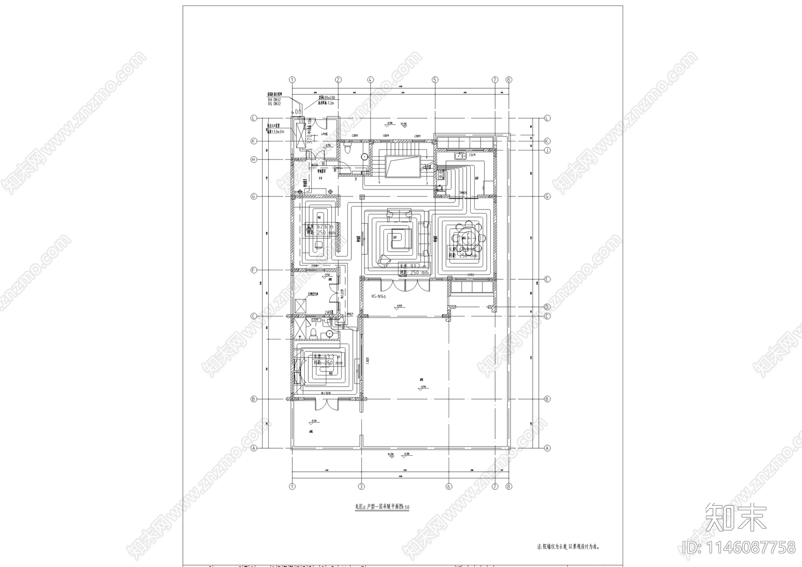 中式仿古别墅建筑暖通节点cad施工图下载【ID:1146087758】