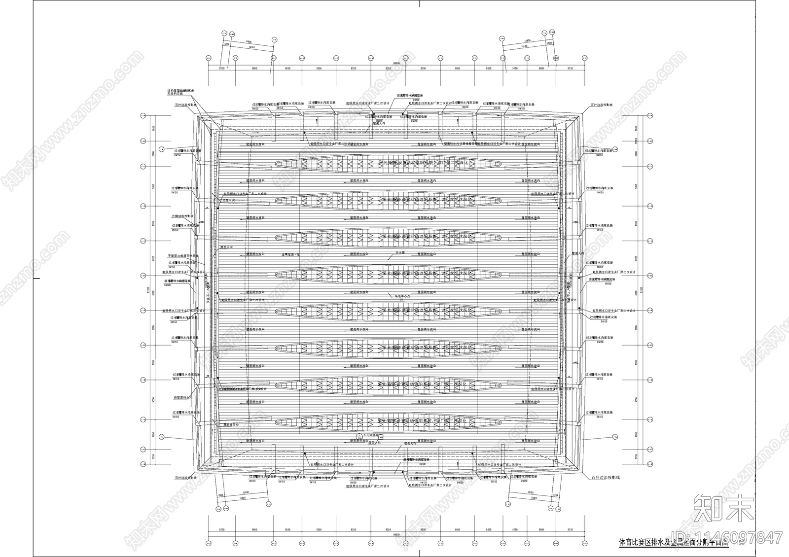 大跨度体育馆建筑cad施工图下载【ID:1146097847】