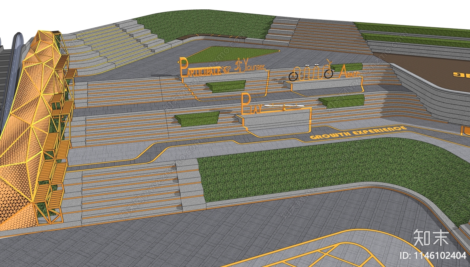 现代台阶景观SU模型下载【ID:1146102404】