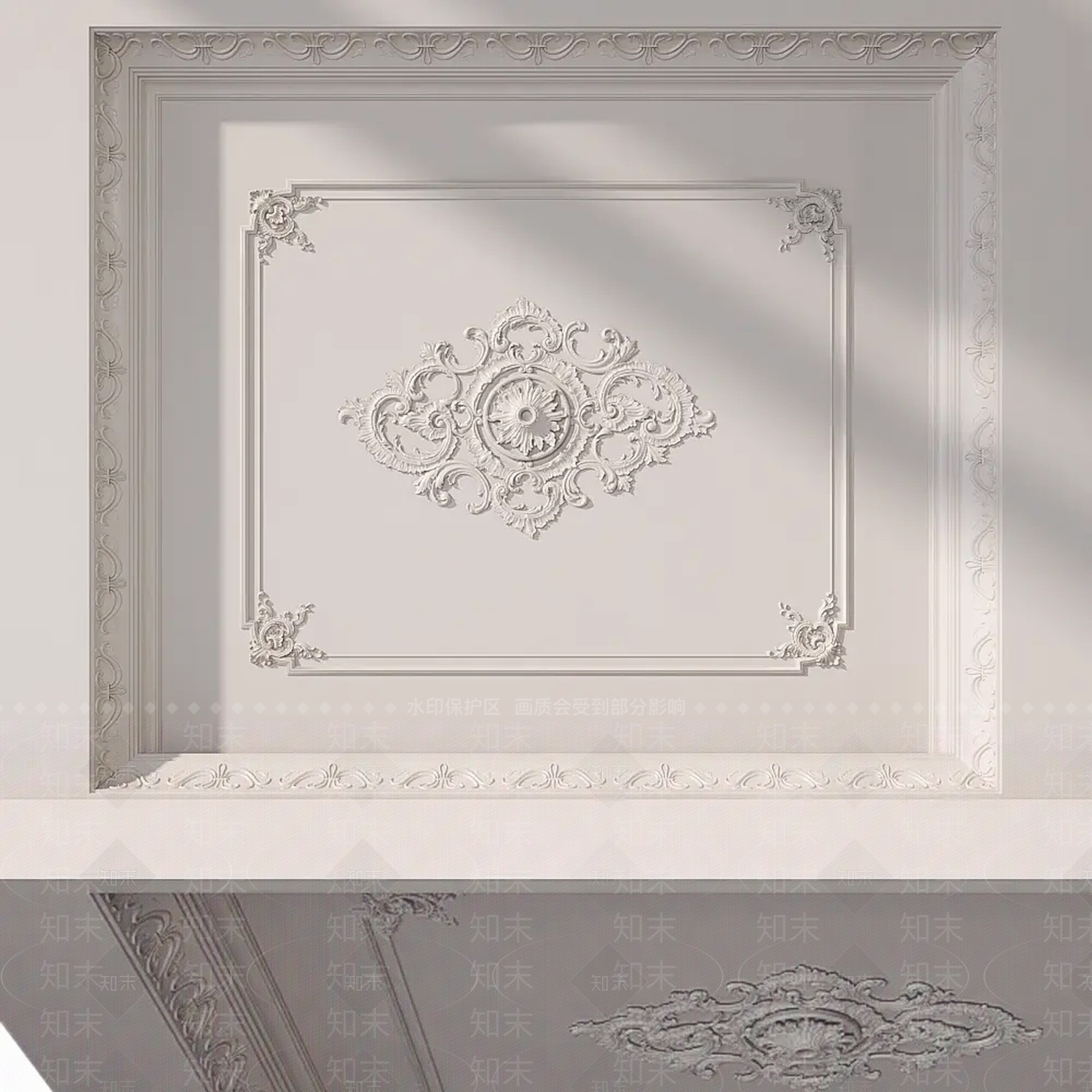 简欧雕花吊顶3D模型下载【ID:1146103570】