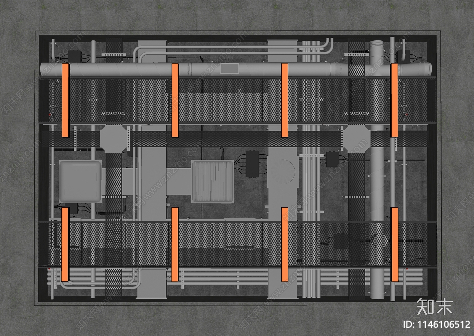 工业风管道裸顶吊顶SU模型下载【ID:1146106512】