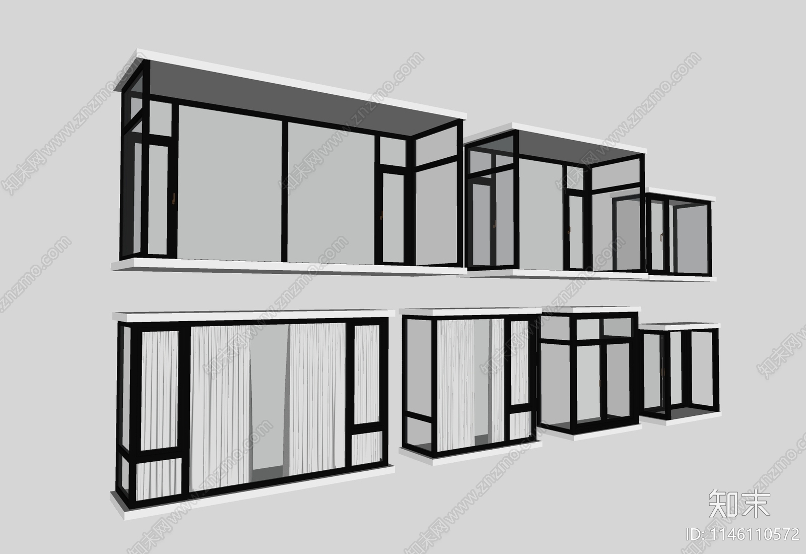 现代铝合金飘窗SU模型下载【ID:1146110572】