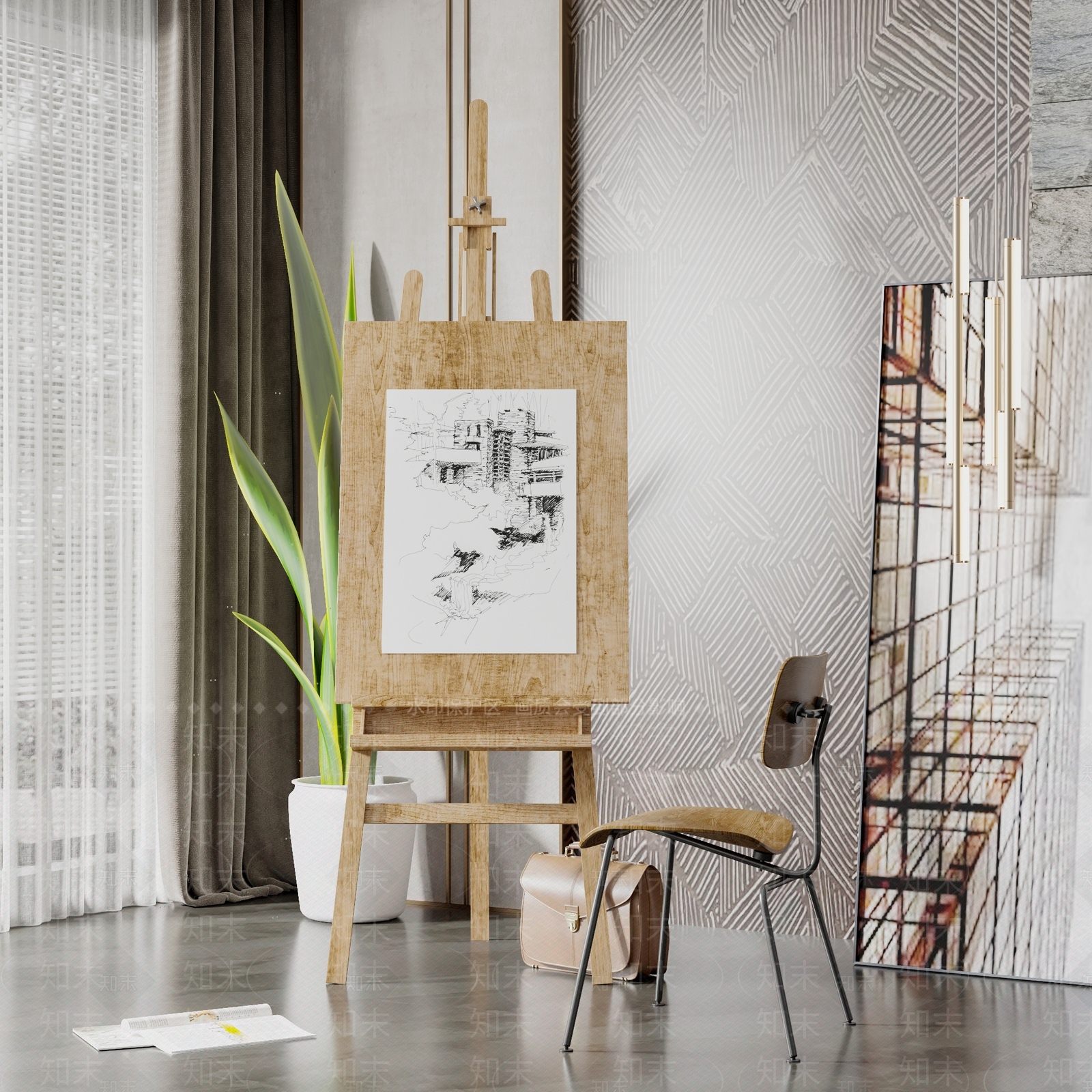 实木画架SU模型下载【ID:1146110679】